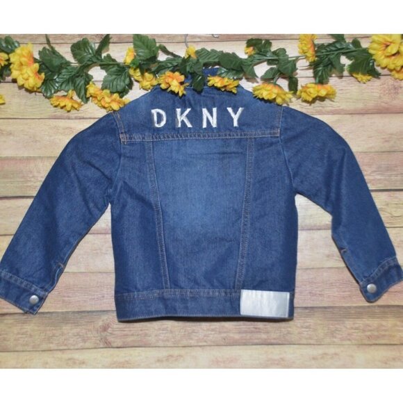 DKNY Girls Denim Long Sleeve Button Up Blue Jean Jacket Size 4 Embroidered Logo - Picture 6 of 10